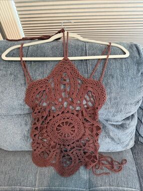 Bebe Crochet Halter Top in brown